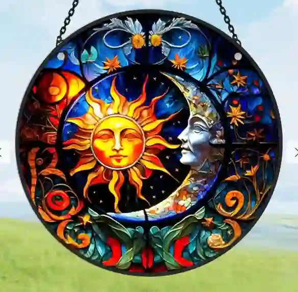 Attrape-soleil en vitrail Olivenorma Céleste Soleil et Lune - 30 cm x 30 cm - image 0
