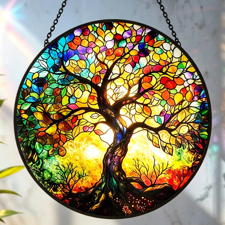 Attrape-soleil en vitrail « Arbre de vie coloré » Olivenorma - 30 cm x 30 cm - image 0
