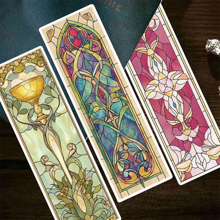 Marque-page floral Art Nouveau en vitrail Olivenorma - Un jeu de 30 cartes - image 0