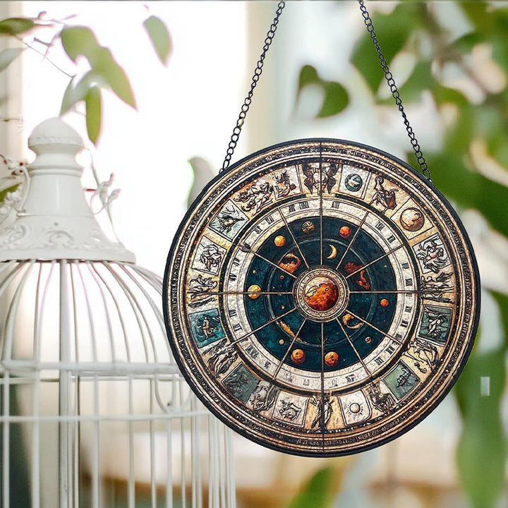 Attrape-soleil en vitrail Olivenorma Vintage représentant la roue du zodiaque astrologique - image 3