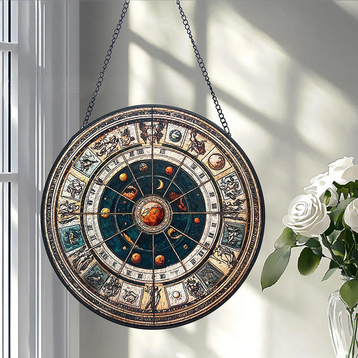 Attrape-soleil en vitrail Olivenorma Vintage représentant la roue du zodiaque astrologique - image 2