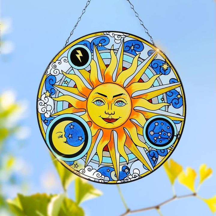 Attrape-soleil en vitrail Olivenorma Céleste Soleil Lune Éclair Zodiaque - 30 cm x 30 cm - image 0