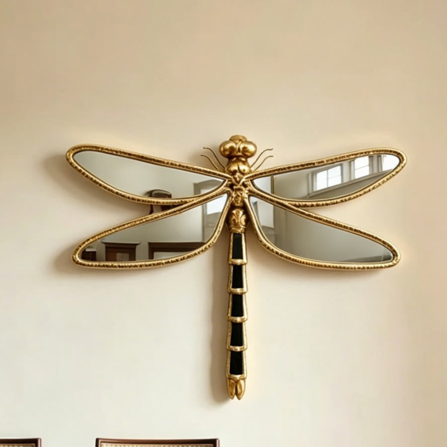 Olivenorma Superbe décoration murale libellule pour la maison, style rétro, en résine dorée et verre. - image 2