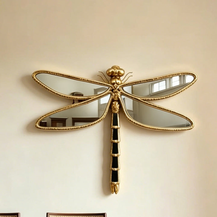 Olivenorma Superbe décoration murale libellule pour la maison, style rétro, en résine dorée et verre. - image 2