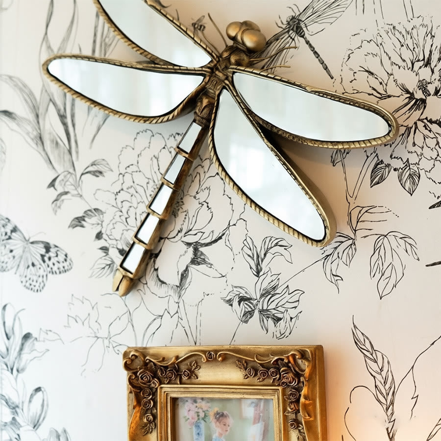 Olivenorma Superbe décoration murale libellule pour la maison, style rétro, en résine dorée et verre. - image 6
