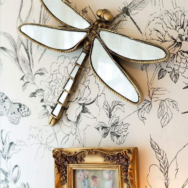 Olivenorma Superbe décoration murale libellule pour la maison, style rétro, en résine dorée et verre. - image 6
