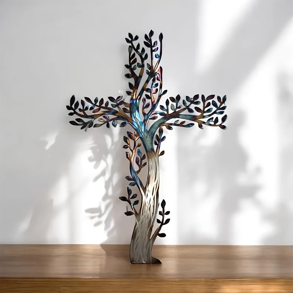 Olivenorma Décoration murale en métal (1 pièce) représentant une croix Arbre de Vie - 52 cm × 35,7 cm × 1,2 mm - image 0