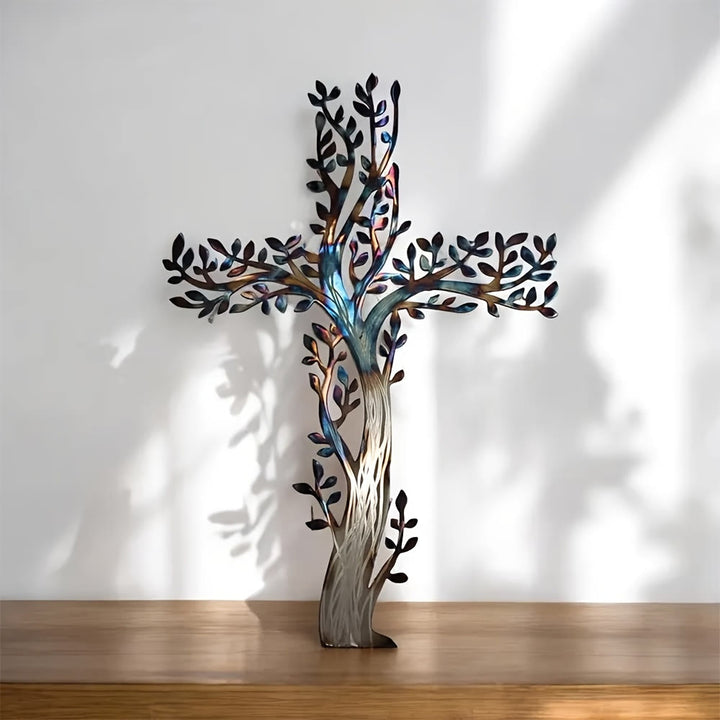 Olivenorma Décoration murale en métal (1 pièce) représentant une croix Arbre de Vie - 52 cm × 35,7 cm × 1,2 mm - image 0