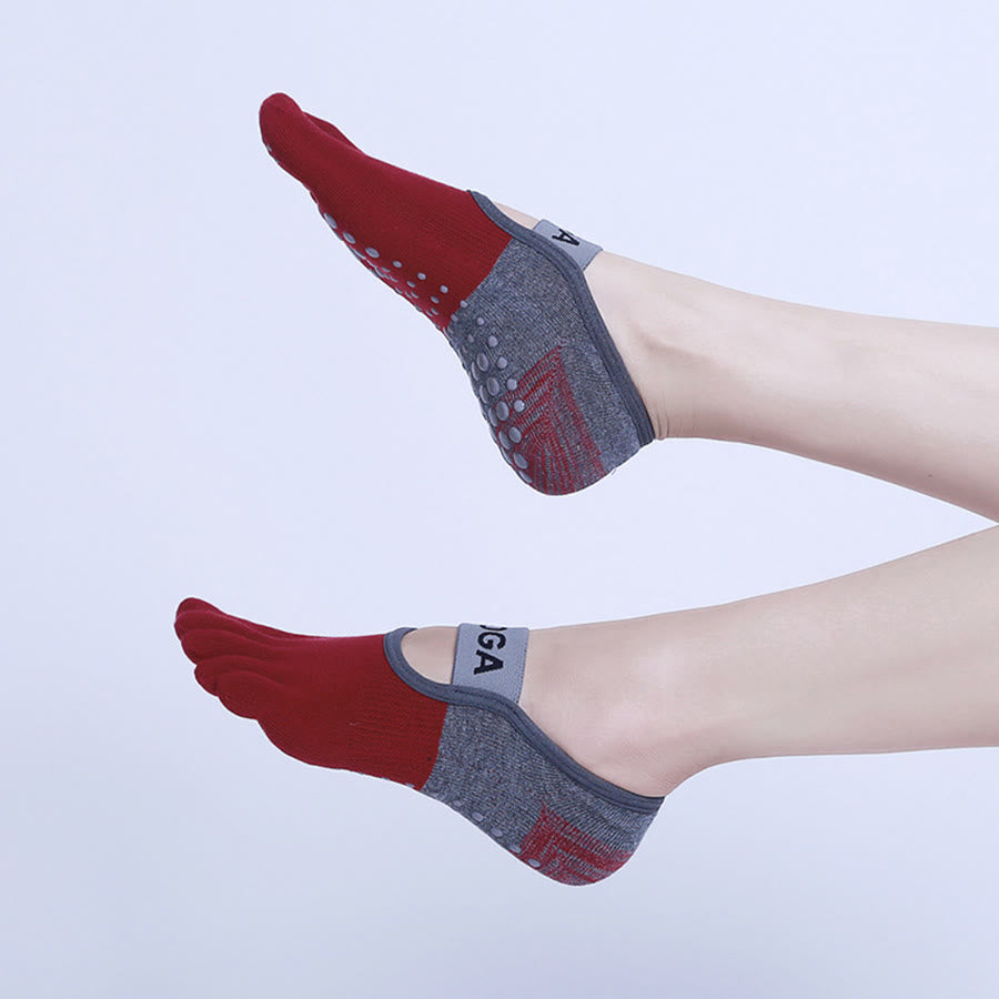Chaussettes de yoga Olivenorma Premium tricotées à cinq doigts, antidérapantes, avec semelle en silicone, offrant un bon maintien et une excellente respirabilité. Idéales pour le sport en intérieur et les entraînements. Confortables et flexibles. - Rouge vin - 10 paires - image 16