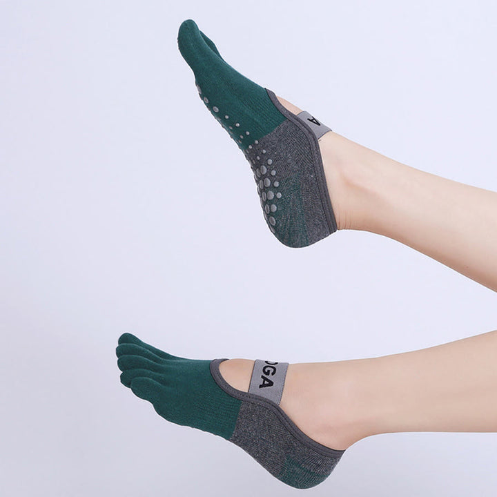 Chaussettes de yoga Olivenorma Premium tricotées à cinq doigts, antidérapantes, avec semelle en silicone, offrant un bon maintien et une excellente respirabilité. Idéales pour le sport en intérieur et les entraînements. Confortables et flexibles. - Vert foncé - 10 paires - image 6