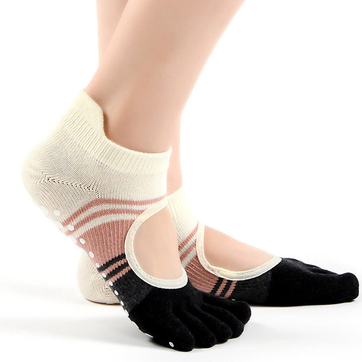 Chaussettes de yoga Olivenorma à cinq orteils, double conception, antidérapantes, en silicone, résistantes aux chocs et confortables, pour femmes, idéales pour la salle de sport et le yoga en intérieur. - Gris-rose - bout fermé - 10 paires - image 12