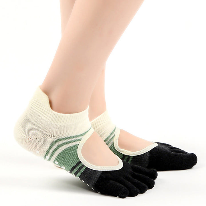 Chaussettes de yoga Olivenorma à cinq orteils, double conception, antidérapantes, en silicone, résistantes aux chocs et confortables, pour femmes, idéales pour la salle de sport et le yoga en intérieur. - Gris-vert - bout fermé - 10 paires - image 10