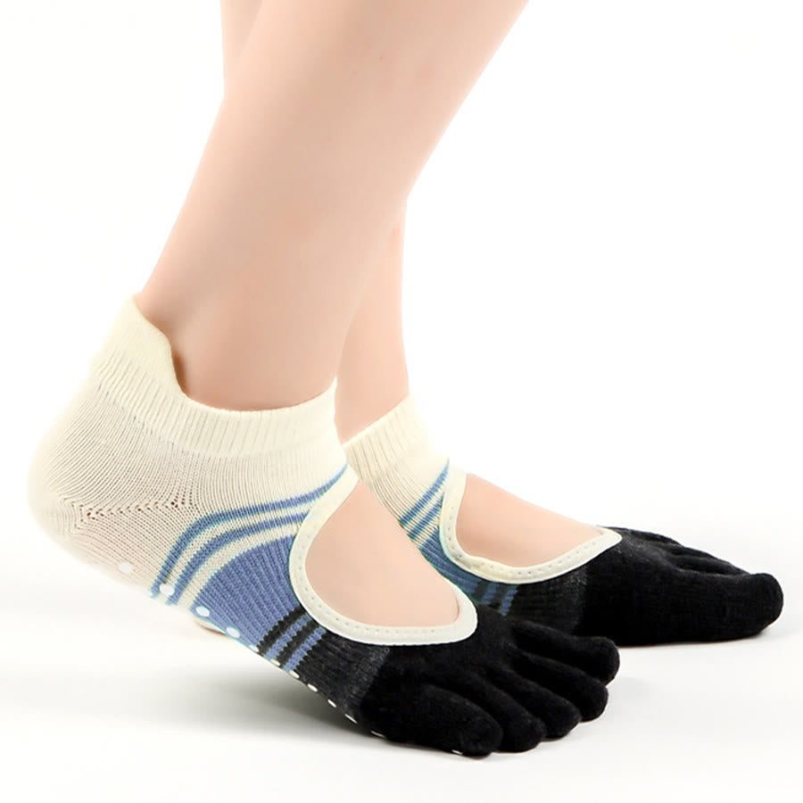 Chaussettes de yoga Olivenorma à cinq orteils, double conception, antidérapantes, en silicone, résistantes aux chocs et confortables, pour femmes, idéales pour la salle de sport et le yoga en intérieur. - Gris-bleu - bout fermé - 10 paires - image 15