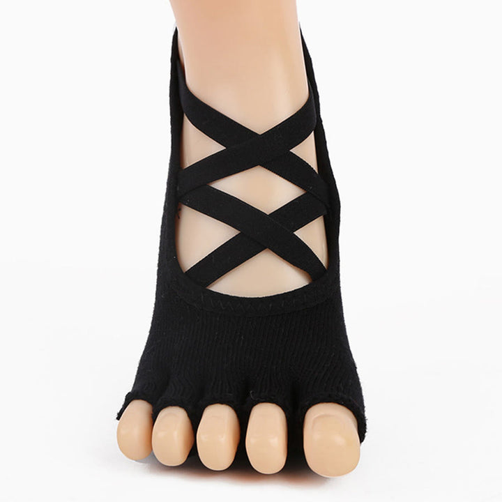 Chaussettes de yoga pour femmes Olivenorma à cinq orteils avec embouts en silicone antidérapants et amortissants, pour toutes les activités intérieures. - chaussures noires à bout ouvert - 10 paires - image 22