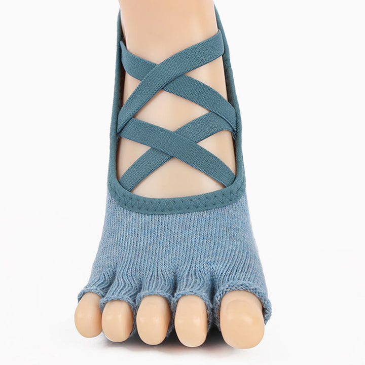 Chaussettes de yoga pour femmes Olivenorma à cinq orteils avec embouts en silicone antidérapants et amortissants, pour toutes les activités intérieures. - Chaussures ouvertes grises et bleues - 10 paires - image 23