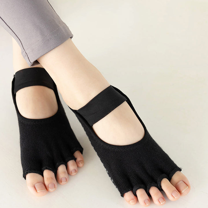 Chaussettes de yoga pour femmes Olivenorma à cinq orteils avec embouts en silicone antidérapants et amortissants, pour toutes les activités intérieures. - Bout ouvert classique noir uni - 10 paires - image 19