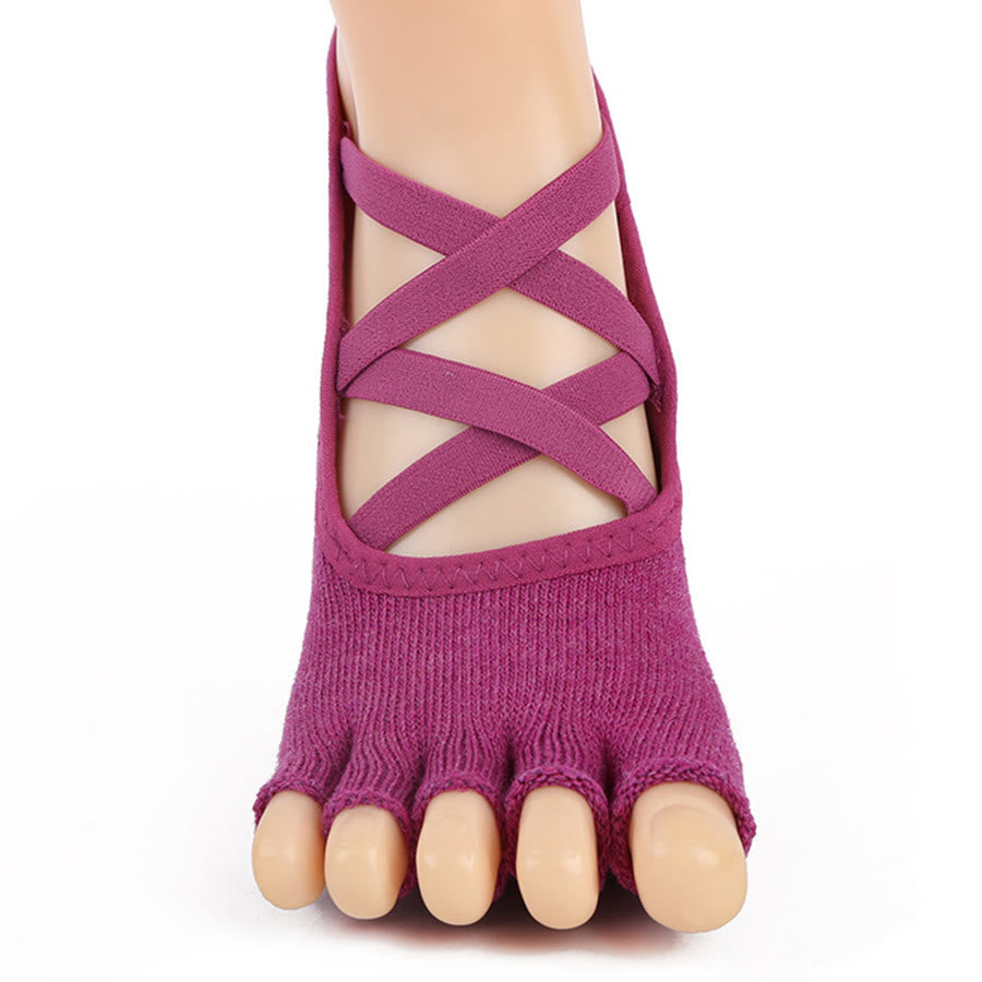 Chaussettes de yoga pour femmes Olivenorma à cinq orteils avec embouts en silicone antidérapants et amortissants, pour toutes les activités intérieures. - Chaussures ouvertes violet foncé - 10 paires - image 24