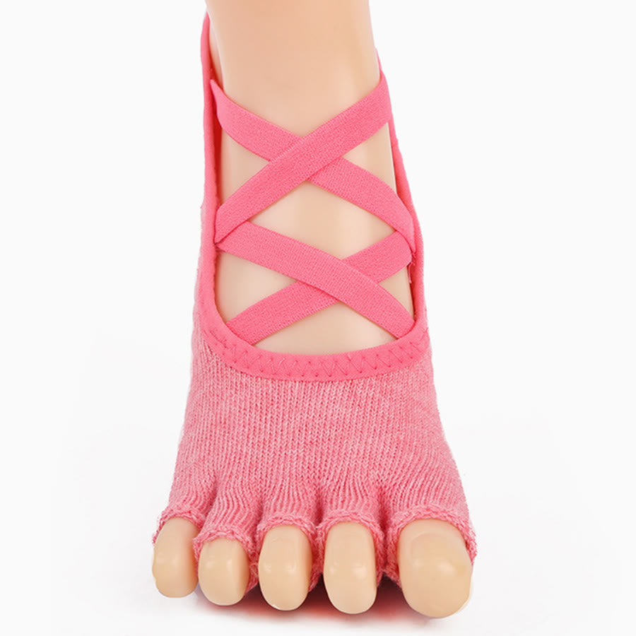 Chaussettes de yoga pour femmes Olivenorma à cinq orteils avec embouts en silicone antidérapants et amortissants, pour toutes les activités intérieures. - ballerines roses à bout ouvert - 10 paires - image 21