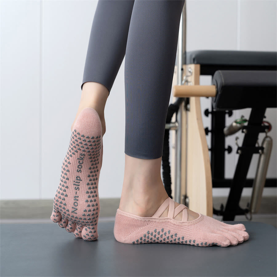 Chaussettes de yoga pour femmes Olivenorma à cinq orteils avec embouts en silicone antidérapants et amortissants, pour toutes les activités intérieures. - Chaussures roses nude à bout fermé - 10 paires - image 8