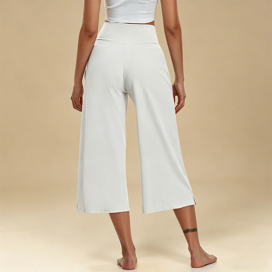 Pantalon de yoga et fitness Olivenorma pour femme, taille haute croisée, jambes larges et courtes, avec poches - image 2
