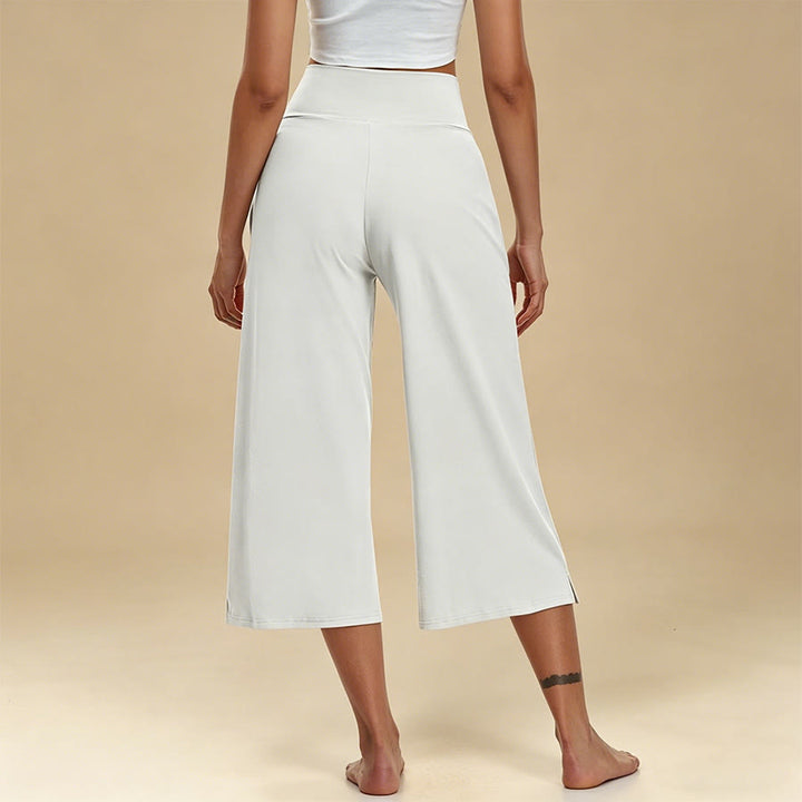 Pantalon de yoga et fitness Olivenorma pour femme, taille haute croisée, jambes larges et courtes, avec poches - image 2