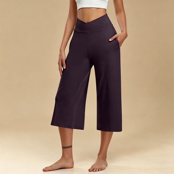 Pantalon de yoga et fitness Olivenorma pour femme, taille haute croisée, jambes larges et courtes, avec poches - Violet - 3XL - image 6