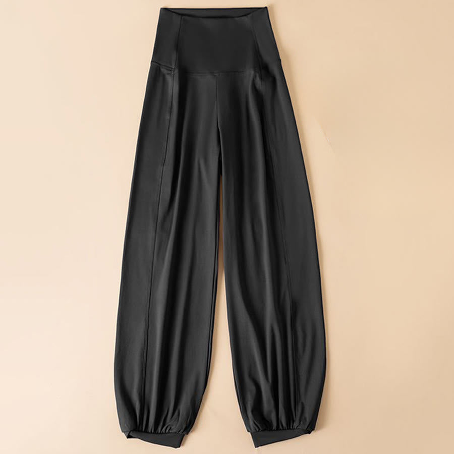Pantalon de jogging harem taille haute Olivenorma, jambes larges et amples, style décontracté et fitness pour femme - Noir - L - image 2