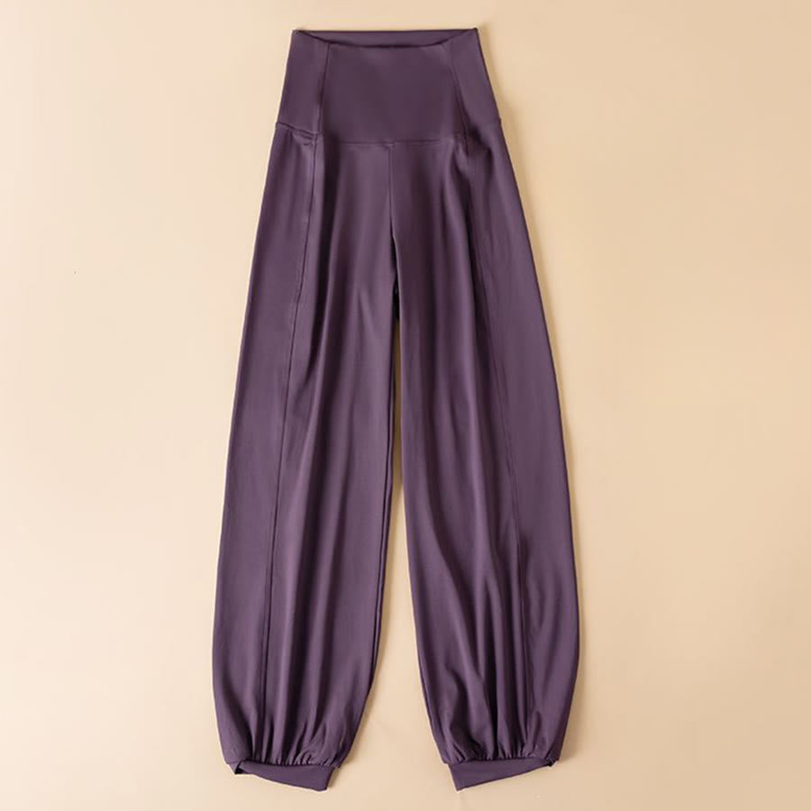 Pantalon de jogging harem taille haute Olivenorma, jambes larges et amples, style décontracté et fitness pour femme - Violet impérial - L - image 1