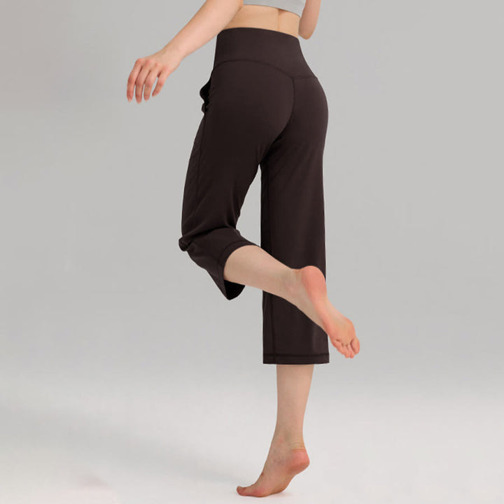 Pantalon de yoga et fitness pour femme Olivenorma, taille haute, jambes larges, avec poches - image 5