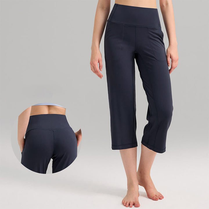 Pantalon de yoga et fitness pour femme Olivenorma, taille haute, jambes larges, avec poches - Bleu marine - XL - image 6