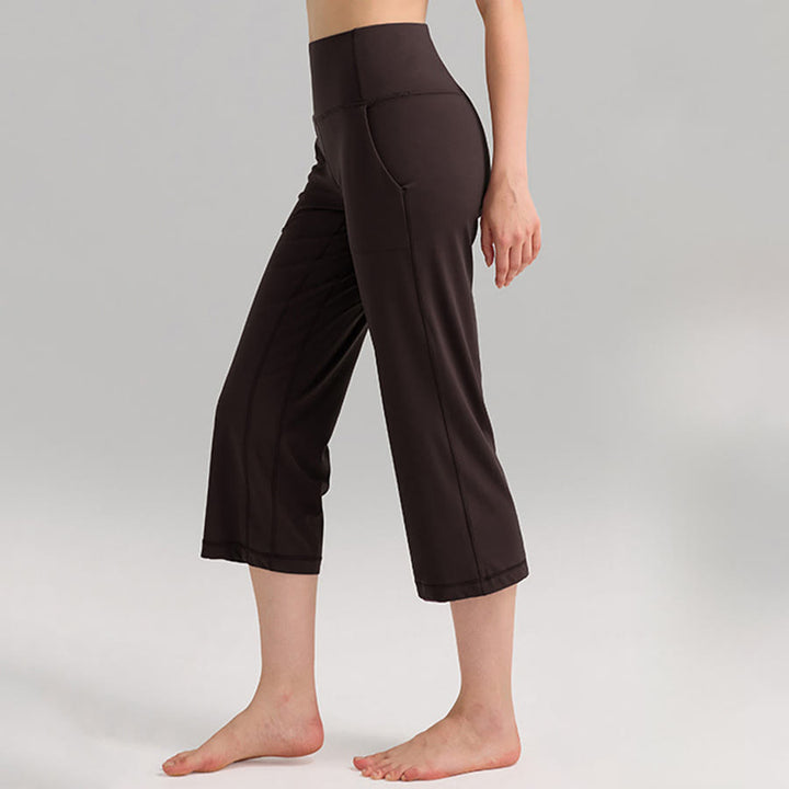 Pantalon de yoga et fitness pour femme Olivenorma, taille haute, jambes larges, avec poches - image 4