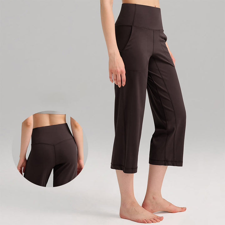 Pantalon de yoga et fitness pour femme Olivenorma, taille haute, jambes larges, avec poches - Espresso - XL - image 3