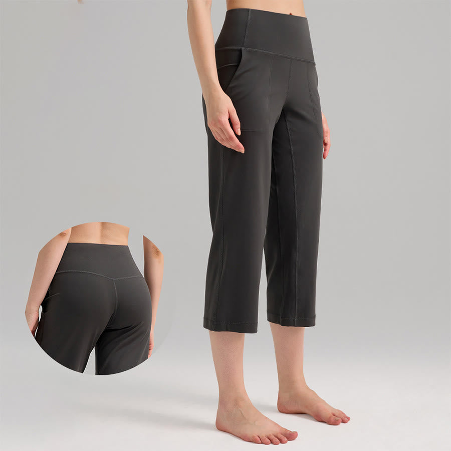 Pantalon de yoga et fitness pour femme Olivenorma, taille haute, jambes larges, avec poches - Gris graphite - XL - image 8