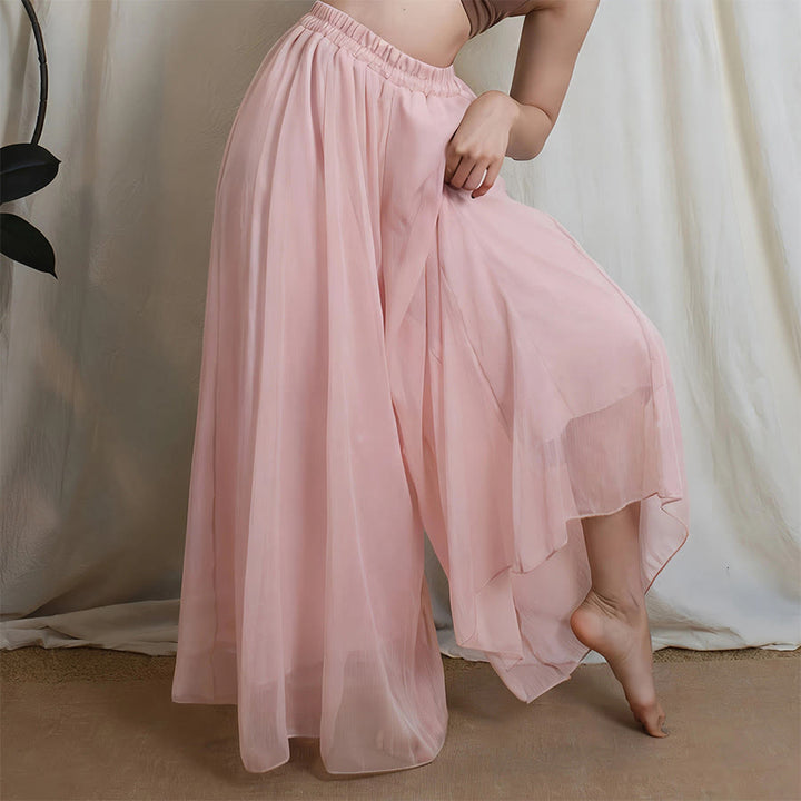 Pantalon de danse et de yoga pour femme Olivenorma, taille haute élastique, fluide, en mousseline, jambes larges. - Rose - XL - image 0