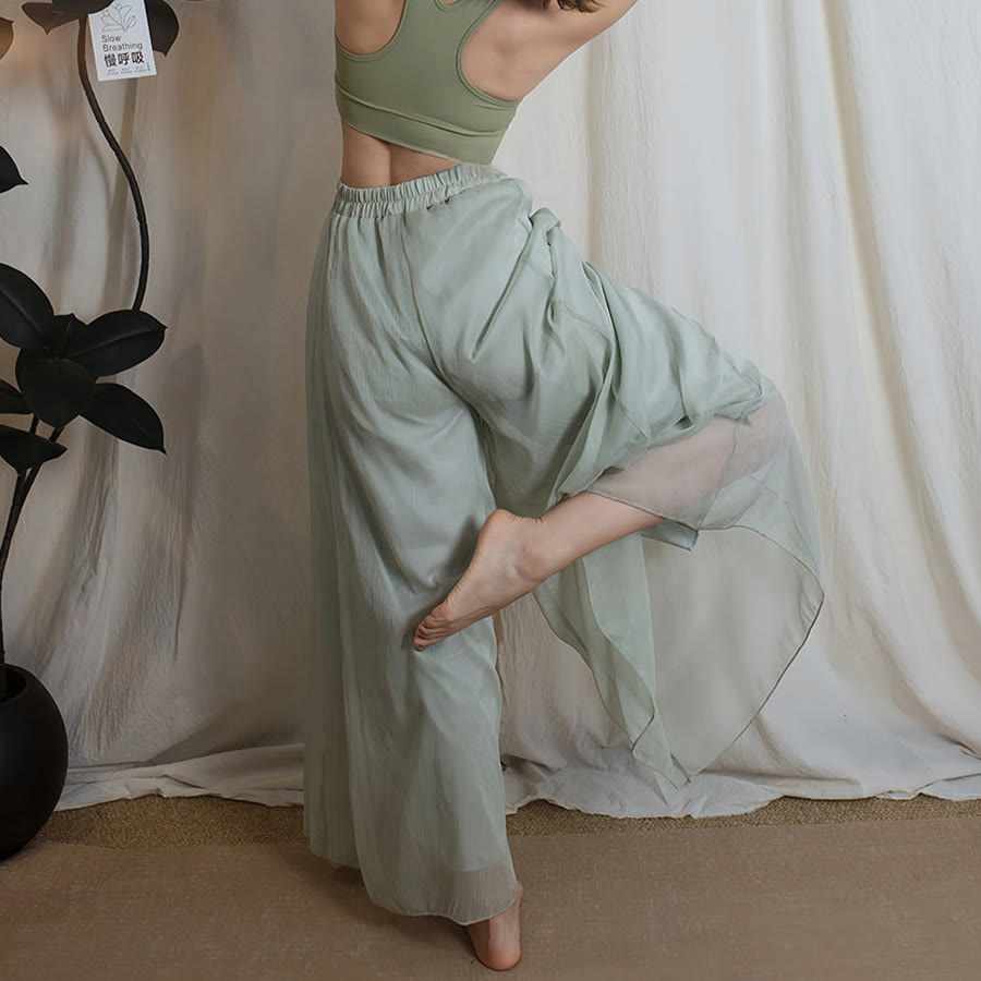 Pantalon de danse et de yoga pour femme Olivenorma, taille haute élastique, fluide, en mousseline, jambes larges. - image 3