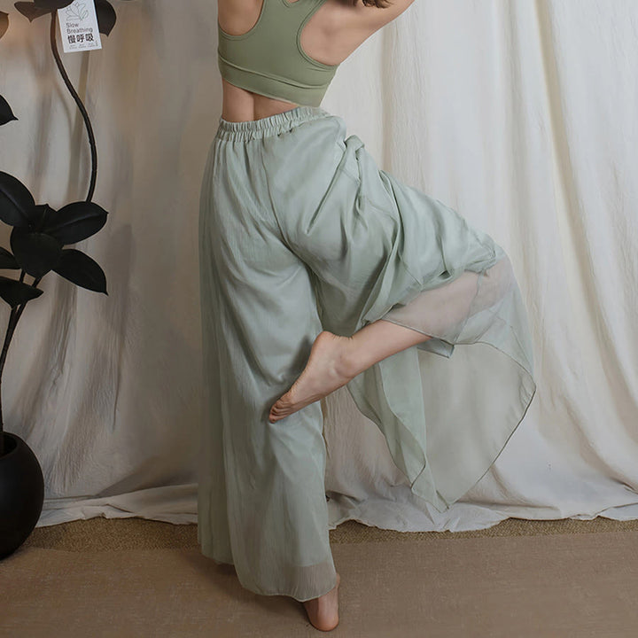 Pantalon de danse et de yoga pour femme Olivenorma, taille haute élastique, fluide, en mousseline, jambes larges. - image 3