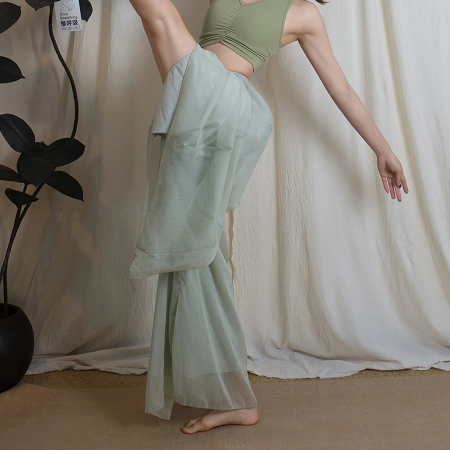 Pantalon de danse et de yoga pour femme Olivenorma, taille haute élastique, fluide, en mousseline, jambes larges. - image 4