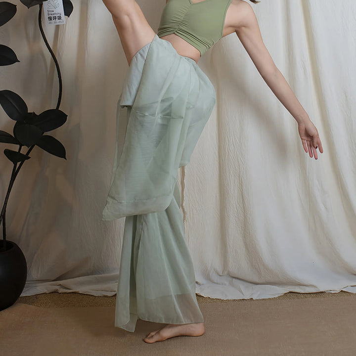 Pantalon de danse et de yoga pour femme Olivenorma, taille haute élastique, fluide, en mousseline, jambes larges. - image 4