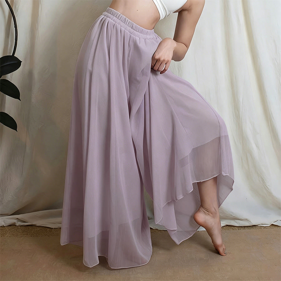 Pantalon de danse et de yoga pour femme Olivenorma, taille haute élastique, fluide, en mousseline, jambes larges. - Violet pâle - XL - image 6