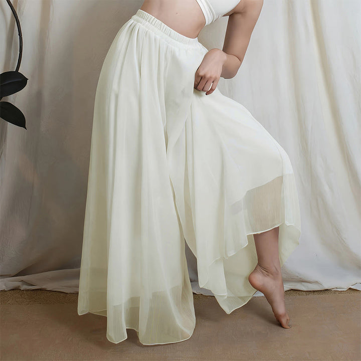 Pantalon de danse et de yoga pour femme Olivenorma, taille haute élastique, fluide, en mousseline, jambes larges. - Abricot pâle - XL - image 5