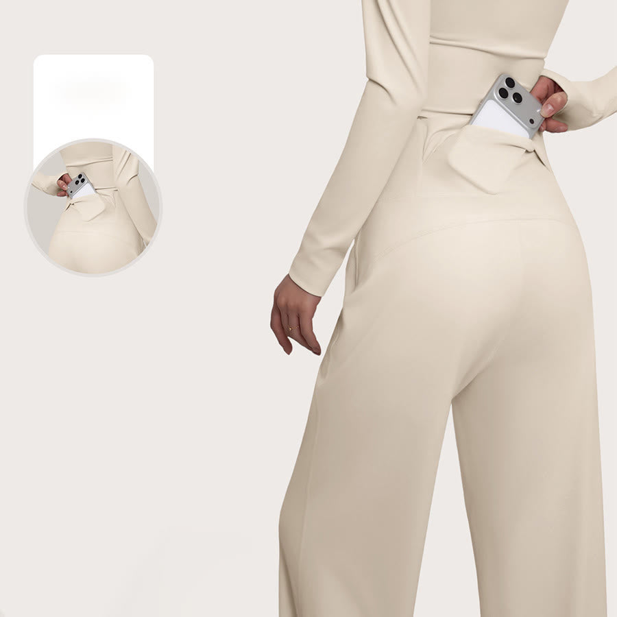 Pantalon de yoga Olivenorma pour femme, taille haute croisée, jambes larges et drapé ample - image 6