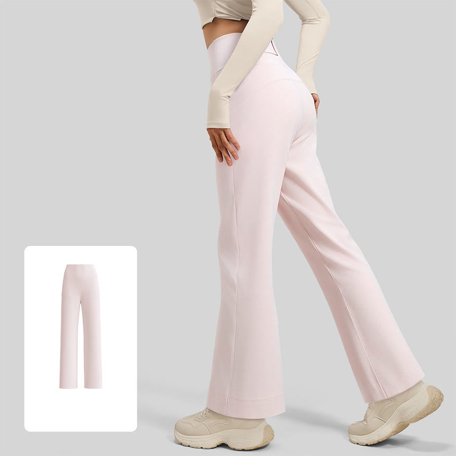 Pantalon de yoga Olivenorma pour femme, taille haute croisée, jambes larges et drapé ample - Rose brume douce - XL - image 9