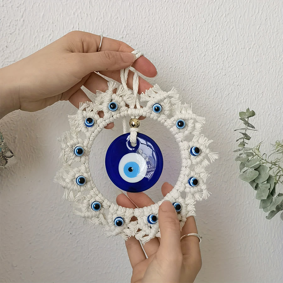 Couronne de macramé Olivenorma faite main, ornement mural œil maléfique - 17 cm - image 0