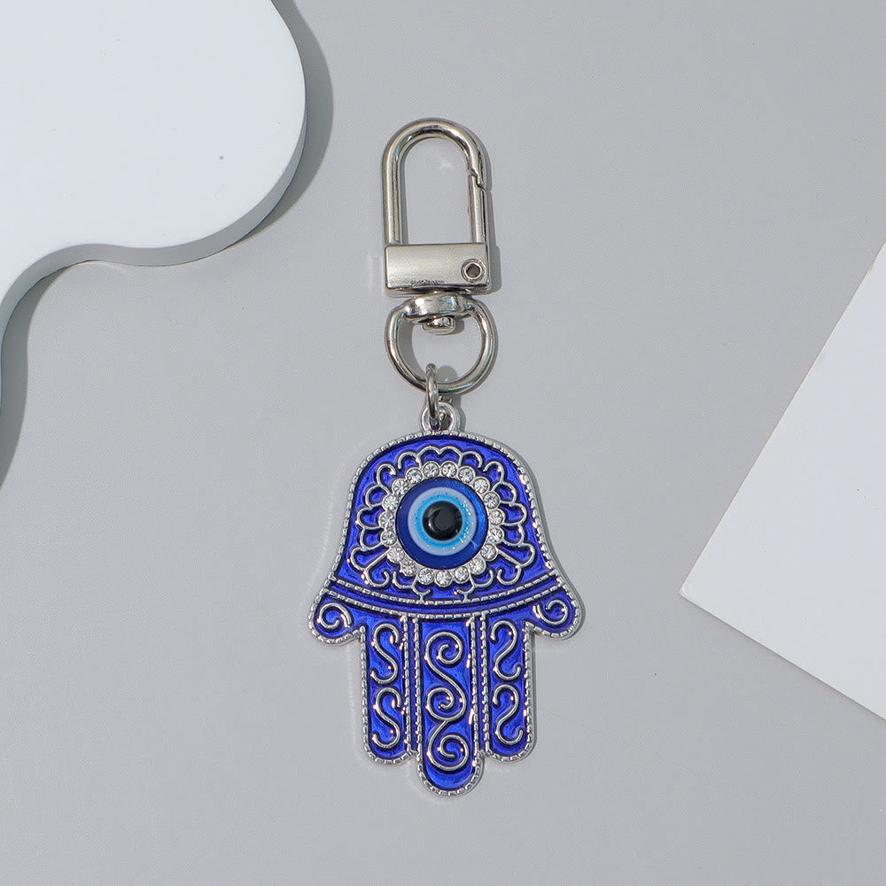 Ornement pendentif clé Hamsa œil maléfique incrusté de strass Olivenorma - Bleu et argent - image 11