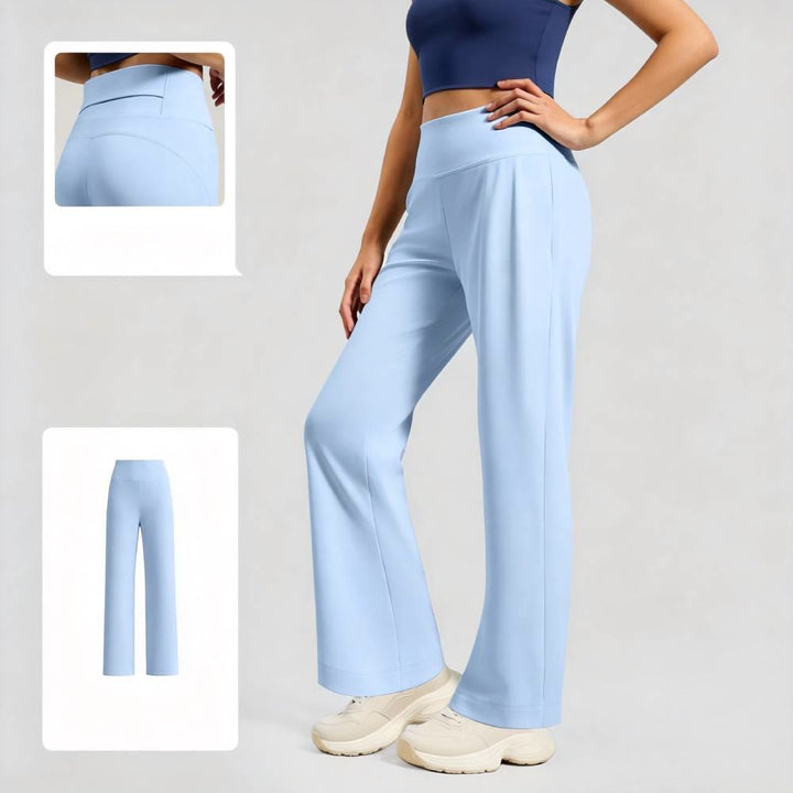 Pantalon de yoga Olivenorma pour femme, taille haute croisée, jambes larges et drapé ample - Bleu glacier - XL - image 0