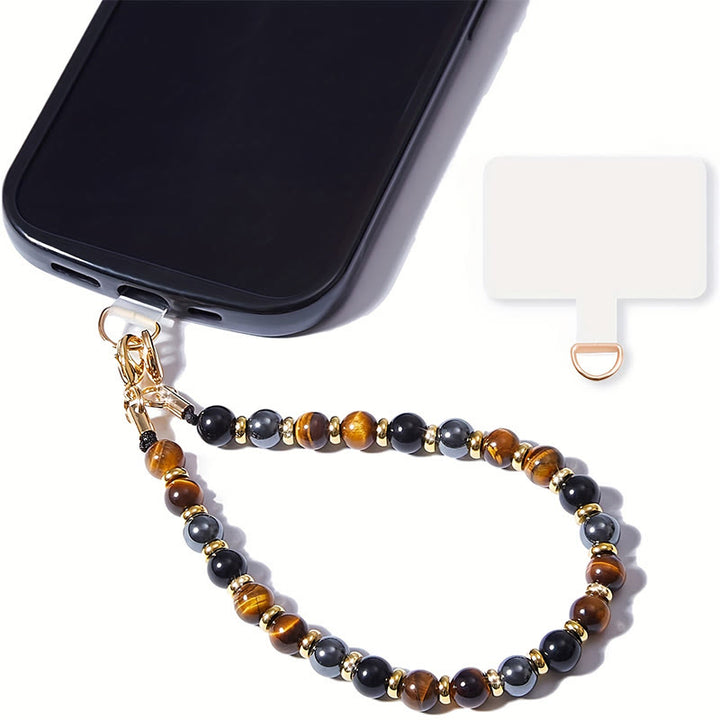 Chaîne de téléphone portable Olivenorma Chic, assemblée à la main et ornée de perles, pour une protection optimale. - Œil de tigre - image 0