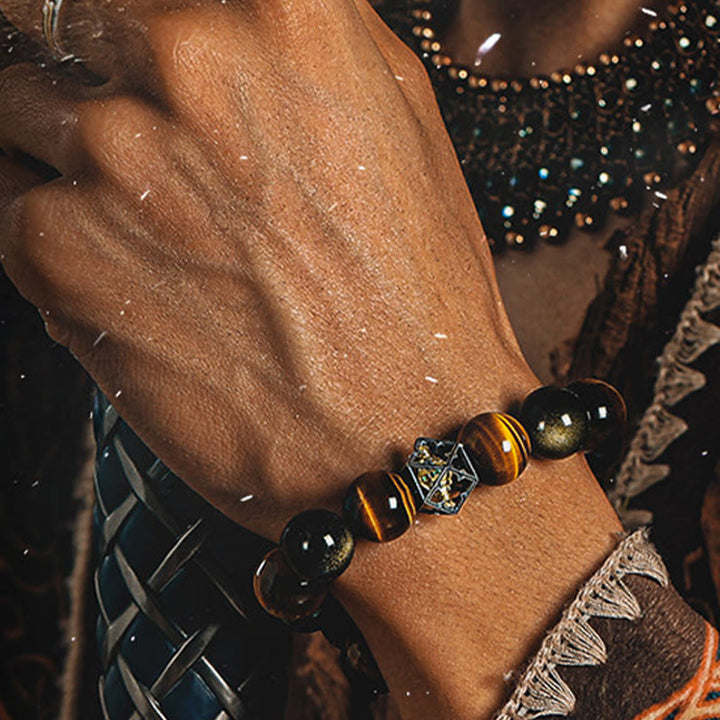 Bracelet à perles Olivenorma en œil de tigre et obsidienne dorée, motif géométrie sacrée - image 3