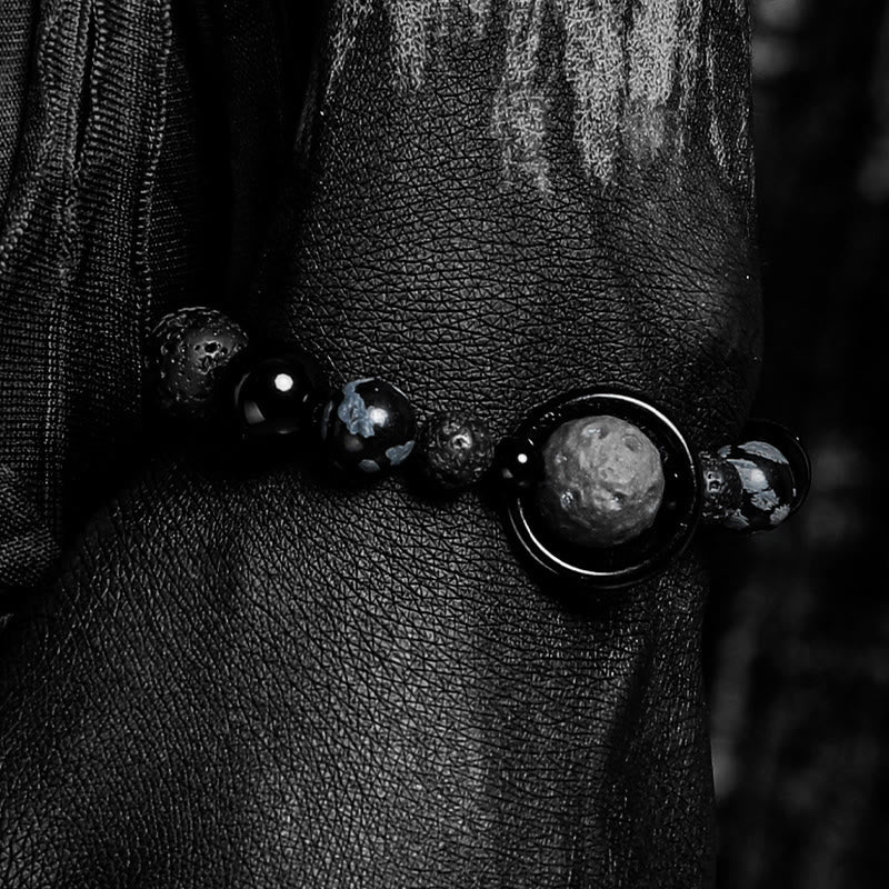 Bracelet à perles Olivenorma en pierre de lave et obsidienne avec breloque planète - image 3