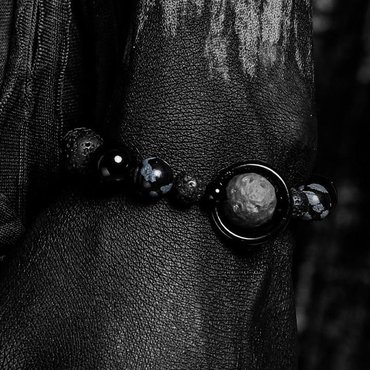 Bracelet à perles Olivenorma en pierre de lave et obsidienne avec breloque planète - image 3