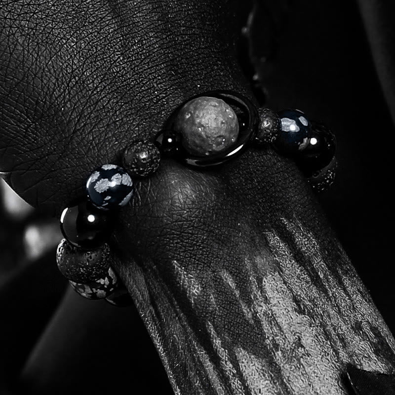 Bracelet à perles Olivenorma en pierre de lave et obsidienne avec breloque planète - image 4